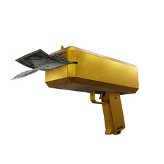 3d rendering of gold golden money gun from perspective view