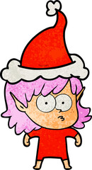 Fototapeta premium textured cartoon of a elf girl staring wearing santa hat