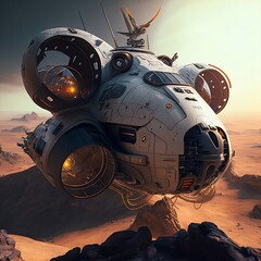 science fiction spaceships on distant planet