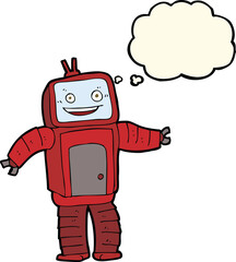 cartoon funny robot with thought bubble