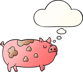 cartoon pig and thought bubble in smooth gradient style