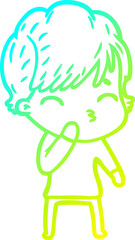 cold gradient line drawing cartoon woman thinking