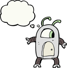 cartoon alien robot with thought bubble
