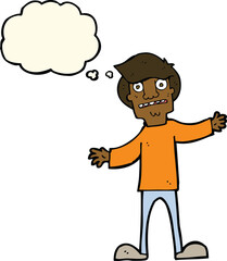 cartoon surprised man with thought bubble