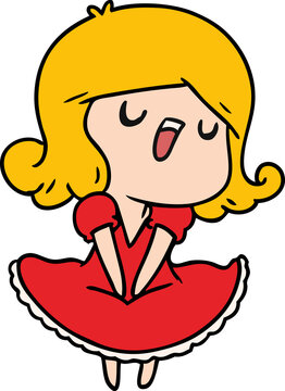 Cartoon Of A Cute Singing Kawaii Girl