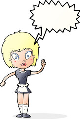 cartoon maid with speech bubble