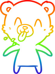 rainbow gradient line drawing rude cartoon polar bear sticking out tongue