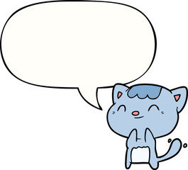 cute cartoon happy little cat and speech bubble