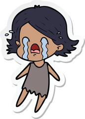 sticker of a cartoon woman crying
