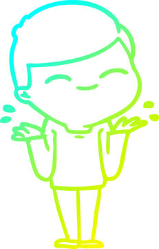 recommend clip art: cold gradient line drawing cartoon smiling boy shrugging shoulders