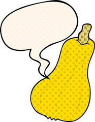 cartoon squash and speech bubble in comic book style