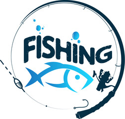 Fish silhouette and fishing rod. Design for fishing