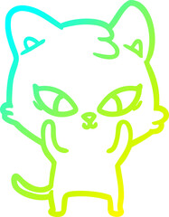 cold gradient line drawing cute cartoon cat