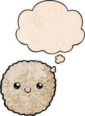 cartoon biscuit and thought bubble in grunge texture pattern style