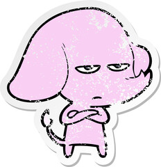 distressed sticker of a annoyed cartoon elephant