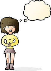 cartoon friendly woman with thought bubble