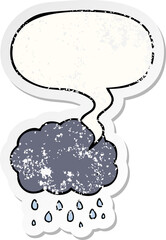 cartoon cloud raining and speech bubble distressed sticker
