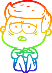 rainbow gradient line drawing cartoon tired man