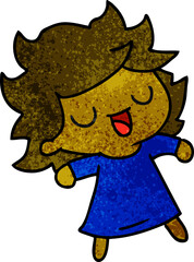 textured cartoon of cute kawaii girl