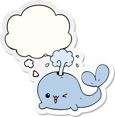 cartoon whale and thought bubble as a printed sticker