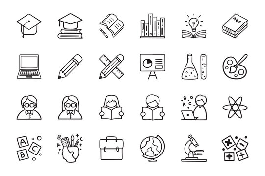 doodle learning education school icon set