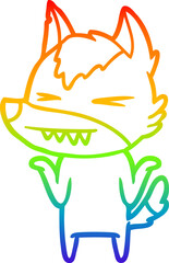 rainbow gradient line drawing angry wolf cartoon