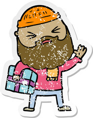 distressed sticker of a cartoon man with beard