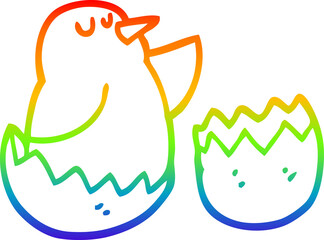rainbow gradient line drawing cartoon hatching bird