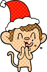 crazy comic book style illustration of a monkey wearing santa hat