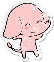 distressed sticker of a cute cartoon elephant