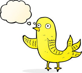 cartoon waving bird  with thought bubble