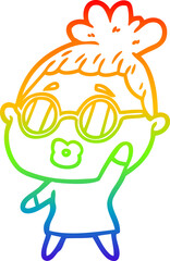 rainbow gradient line drawing cartoon woman wearing spectacles