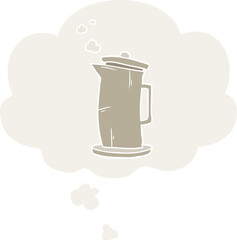 cartoon old kettle and thought bubble in retro style