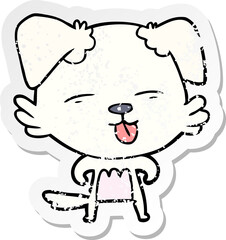 distressed sticker of a cartoon dog sticking out tongue