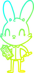 Obraz premium cold gradient line drawing cute cartoon rabbit with clipboard