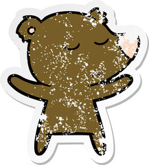 distressed sticker of a happy cartoon bear