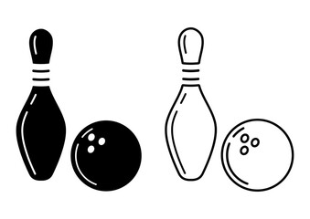 Vector icons bowling. Bowling pin and bowling ball.