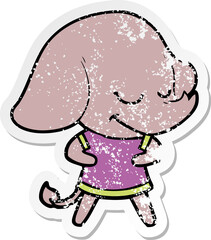 distressed sticker of a cartoon smiling elephant