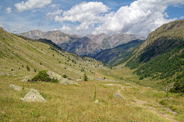 Fototapeta na wymiar View of the Forneris Valley, Val Forneris, in the Cottian Alps, Maritime Alps, Western Alps, Italy, Europe