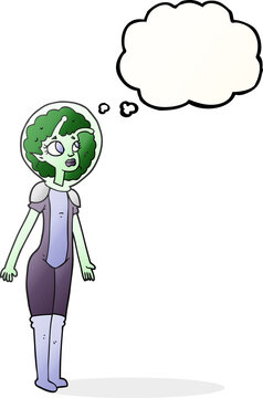 thought bubble cartoon alien space girl