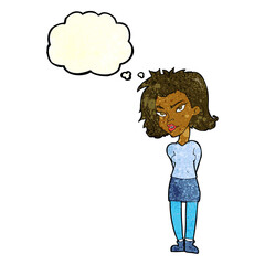 cartoon woman with thought bubble