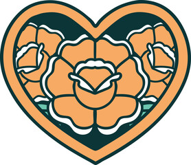 tattoo style icon of a heart and flowers