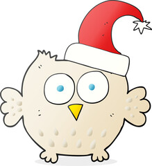 cartoon little owl wearing christmas hat