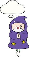 cartoon floating wizard and thought bubble