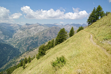 Naklejka na ściany i meble Trekking route between the lakes Lacs de Vens and Lac de Rabuons, Mercantour National Park, Maritime Alps, Western Alps, France, Europe