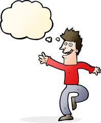 cartoon happy man with thought bubble