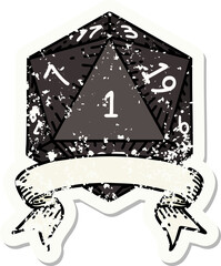 natural one d20 dice roll grunge sticker