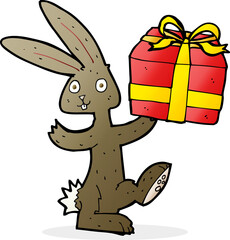 cartoon rabbit with christmas present