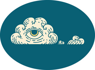 tattoo style icon of an all seeing eye cloud
