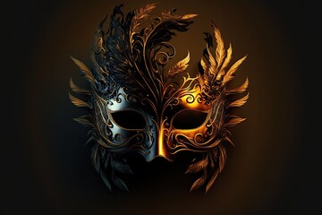 Mardi Gras carnival festival black and gold mask web banner. Mardi Gras carnival poster. AI generative